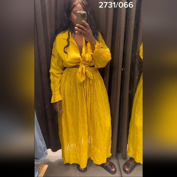 ZARA * Set Maxi Long  Ramie Boho Skirt and Knotted Shirt - Picture 5 of 16